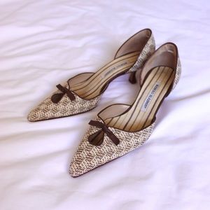 Manolo Blahnik kitten heels leather woven